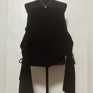 Off-The-Shoulder, Bell Sleeve, Black Sweater